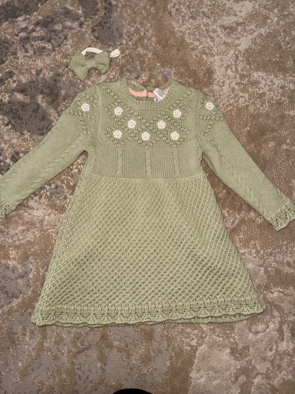 cupcakes & cashmere Sage Green Knit Floral-Appliqué Dress with Bow 18M